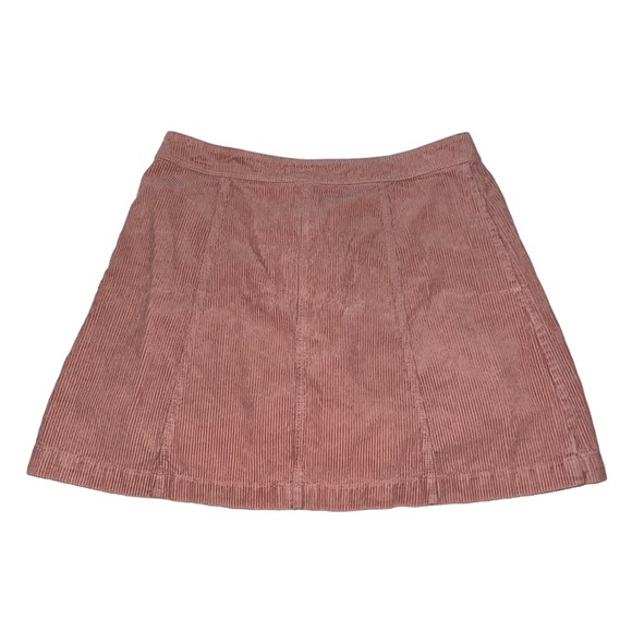 90s Style Pink Corduroy A-line Low or Mid Rise Button Up the Front Mini Skirt - Picture 2 of 5